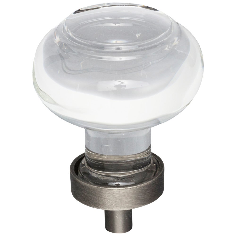 1-7/16" Diameter Satin Nickel Button Glass Harlow Cabinet Knob