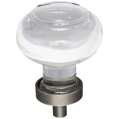 1-7/16" Diameter Satin Nickel Button Glass Harlow Cabinet Knob