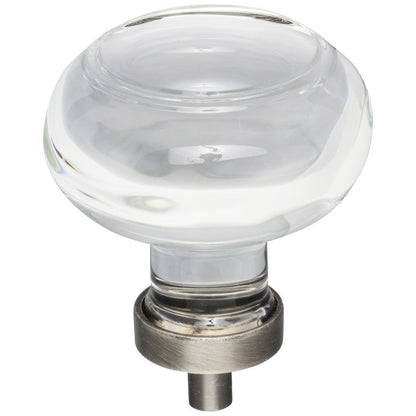1-7/16" Diameter Satin Nickel Button Glass Harlow Cabinet Knob