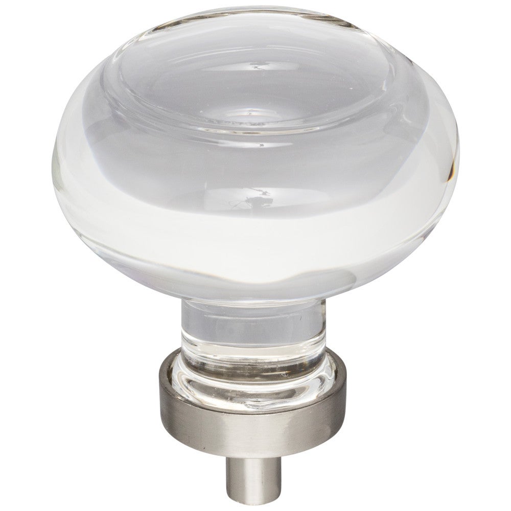 1-7/16" Diameter Satin Nickel Button Glass Harlow Cabinet Knob