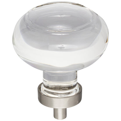 1-7/16" Diameter Satin Nickel Button Glass Harlow Cabinet Knob