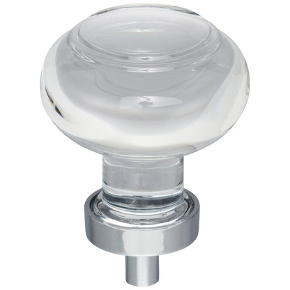 1-7/16" Diameter Satin Nickel Button Glass Harlow Cabinet Knob