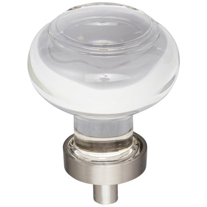 1-7/16" Diameter Satin Nickel Button Glass Harlow Cabinet Knob