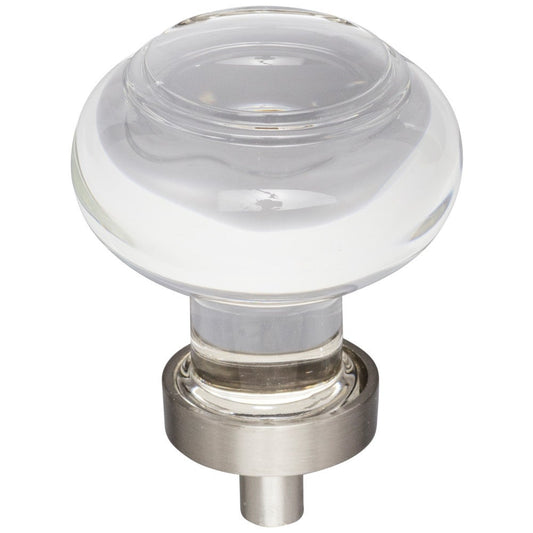 1-7/16" Diameter Satin Nickel Button Glass Harlow Cabinet Knob