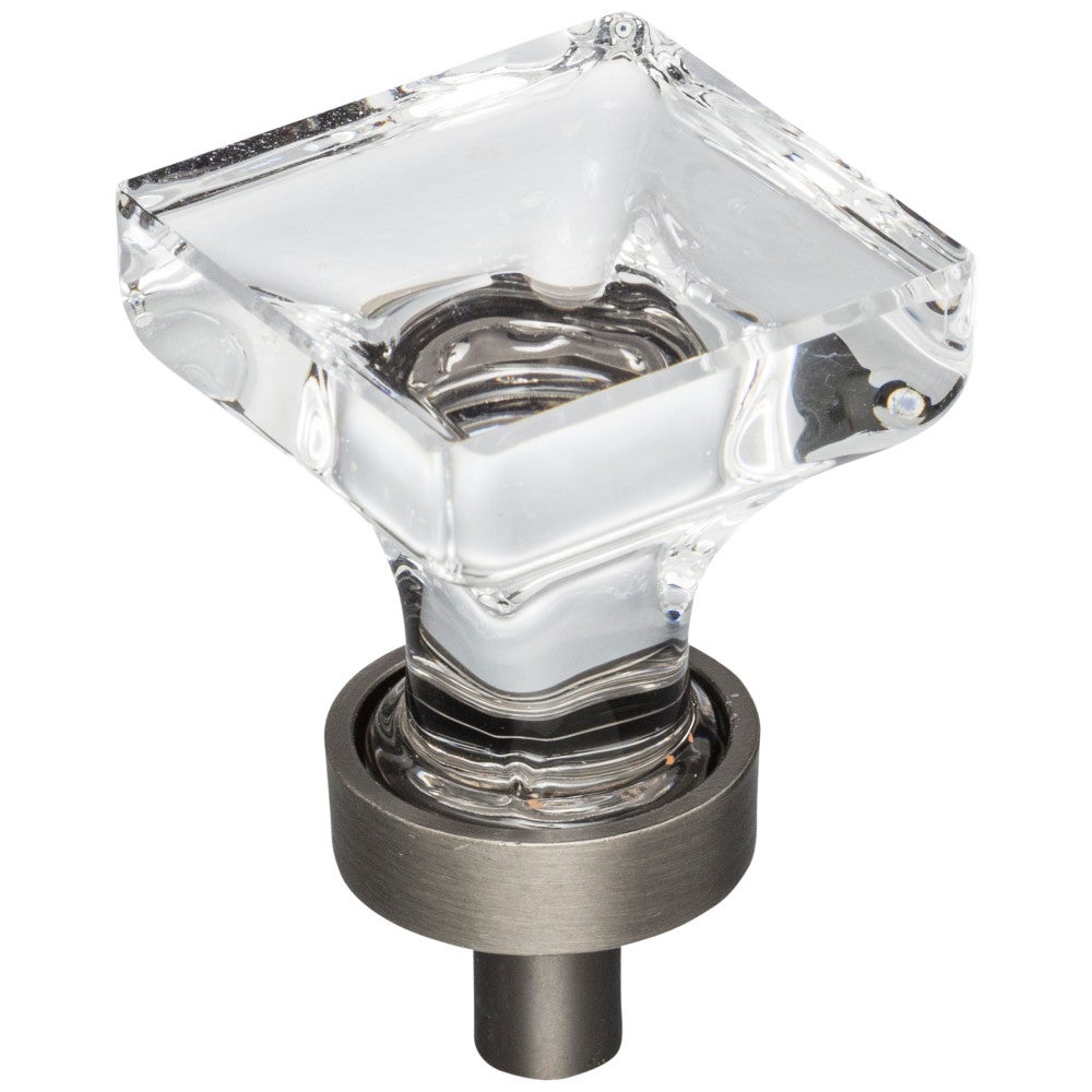 1" Overall Length Satin Nickel Square Glass Harlow Cabinet Knob