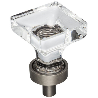 1" Overall Length Satin Nickel Square Glass Harlow Cabinet Knob
