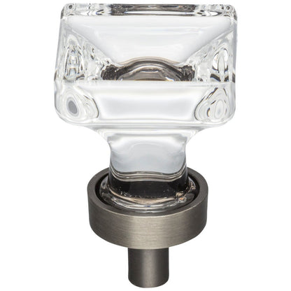 1" Overall Length Satin Nickel Square Glass Harlow Cabinet Knob