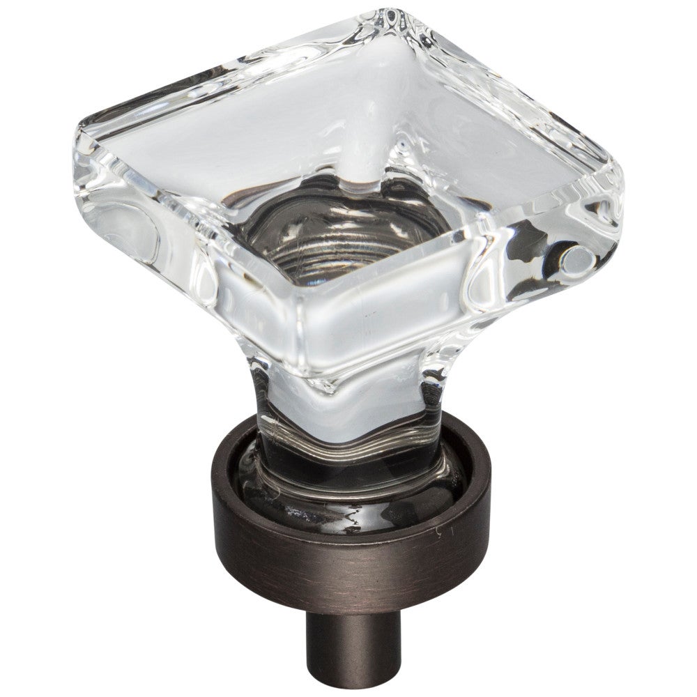 1" Overall Length Satin Nickel Square Glass Harlow Cabinet Knob