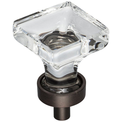 1" Overall Length Satin Nickel Square Glass Harlow Cabinet Knob