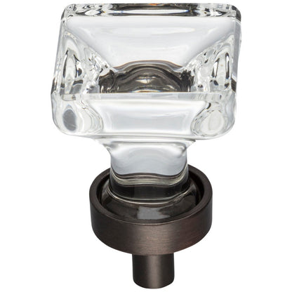 1" Overall Length Satin Nickel Square Glass Harlow Cabinet Knob