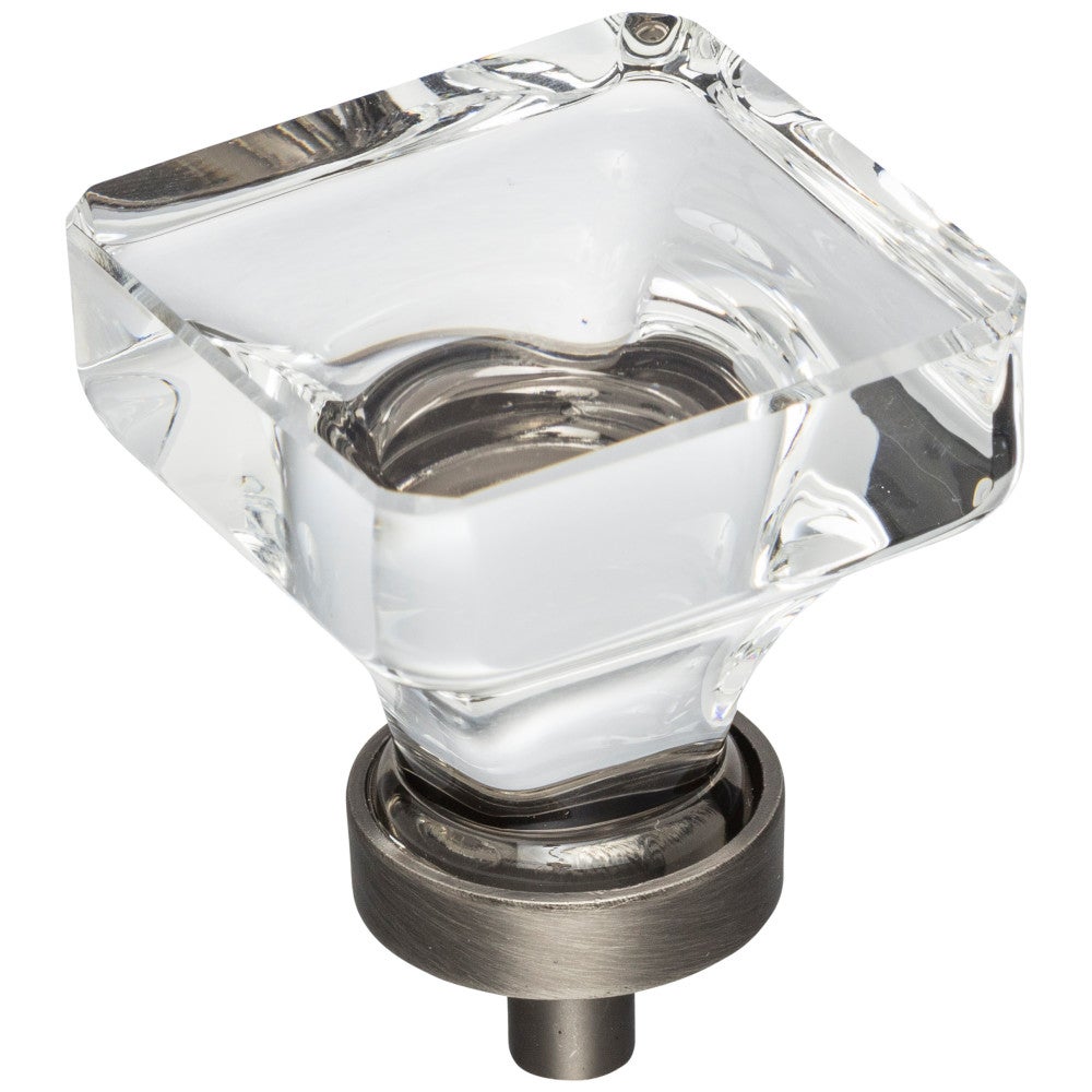 1" Overall Length Satin Nickel Square Glass Harlow Cabinet Knob