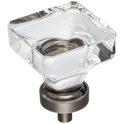1" Overall Length Satin Nickel Square Glass Harlow Cabinet Knob