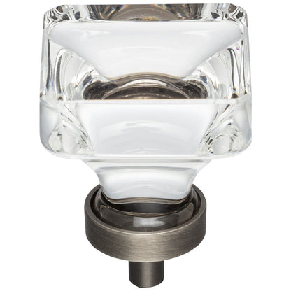 1" Overall Length Satin Nickel Square Glass Harlow Cabinet Knob
