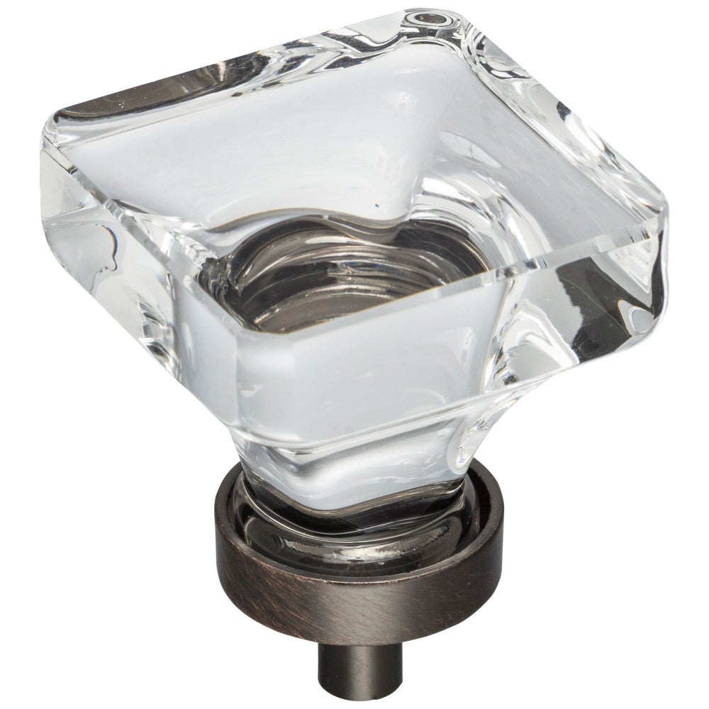 1" Overall Length Satin Nickel Square Glass Harlow Cabinet Knob