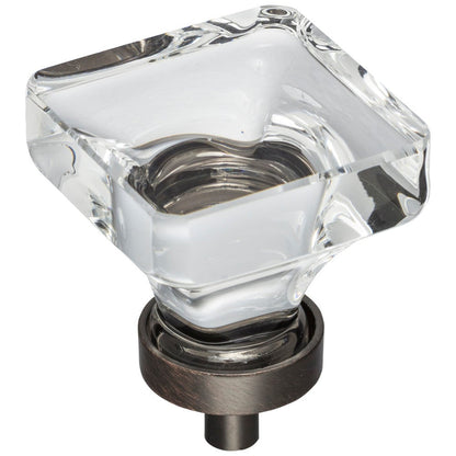 1" Overall Length Satin Nickel Square Glass Harlow Cabinet Knob