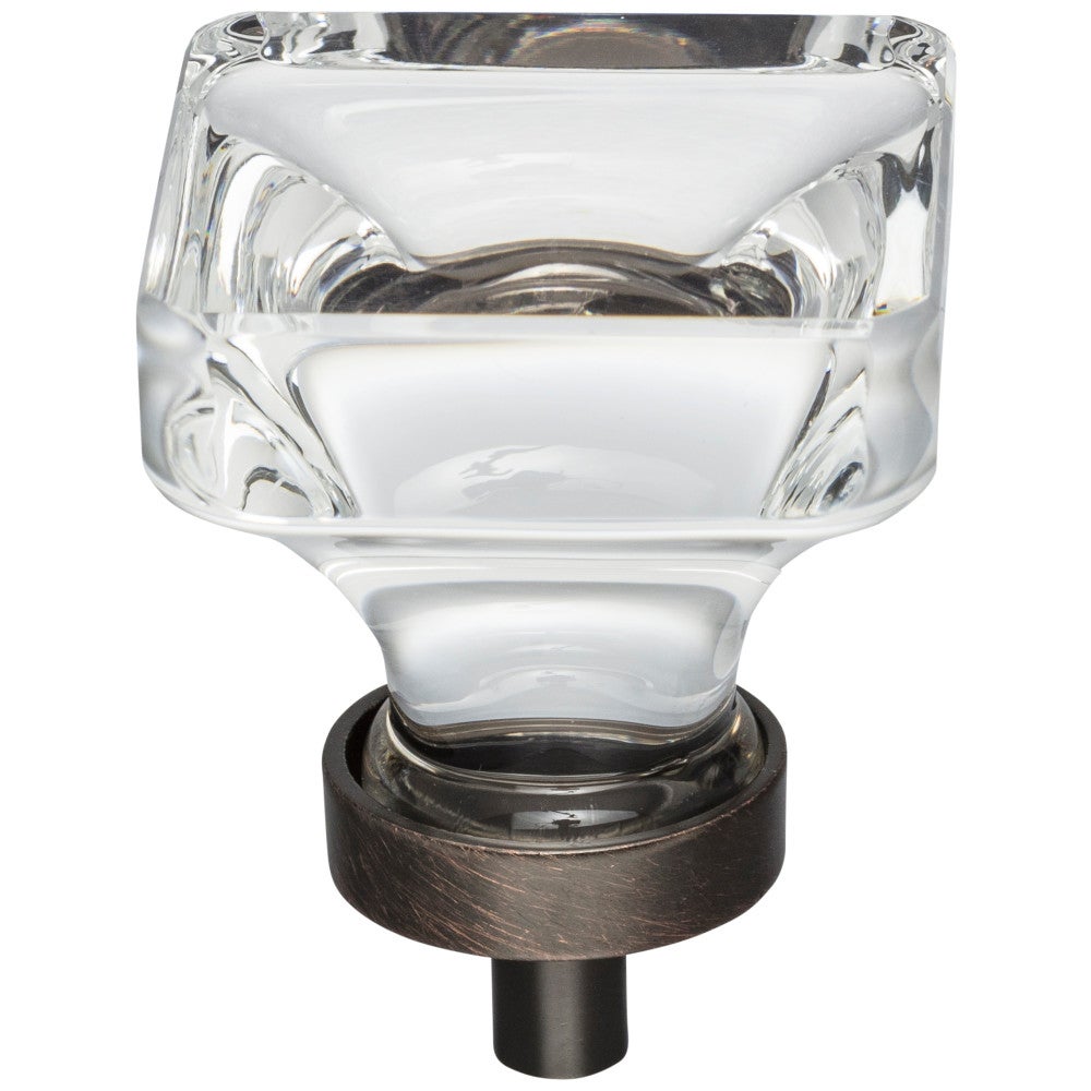 1" Overall Length Satin Nickel Square Glass Harlow Cabinet Knob