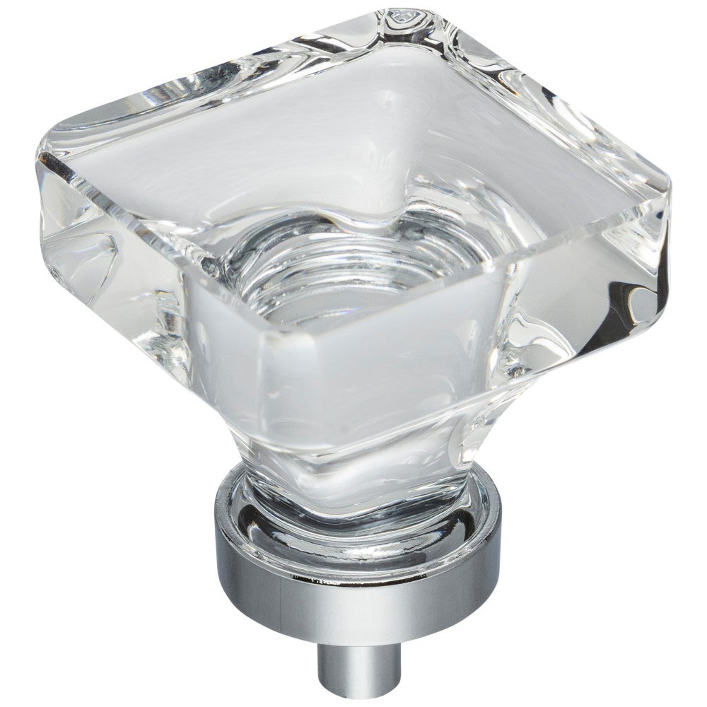 1" Overall Length Satin Nickel Square Glass Harlow Cabinet Knob