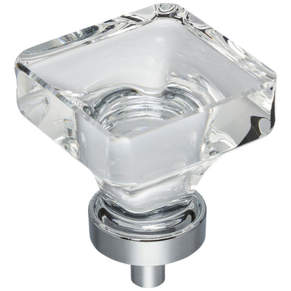 1" Overall Length Satin Nickel Square Glass Harlow Cabinet Knob