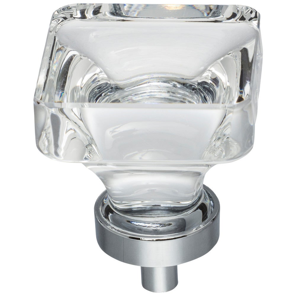 1" Overall Length Satin Nickel Square Glass Harlow Cabinet Knob