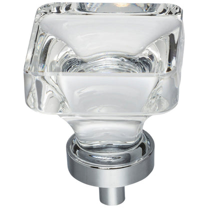 1" Overall Length Satin Nickel Square Glass Harlow Cabinet Knob