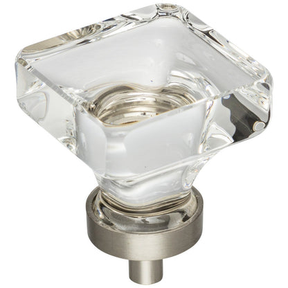 1" Overall Length Satin Nickel Square Glass Harlow Cabinet Knob