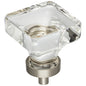 1" Overall Length Satin Nickel Square Glass Harlow Cabinet Knob