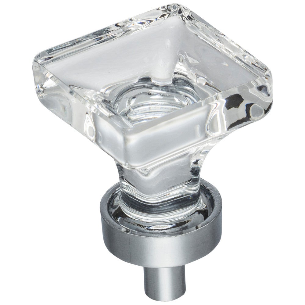 1" Overall Length Satin Nickel Square Glass Harlow Cabinet Knob