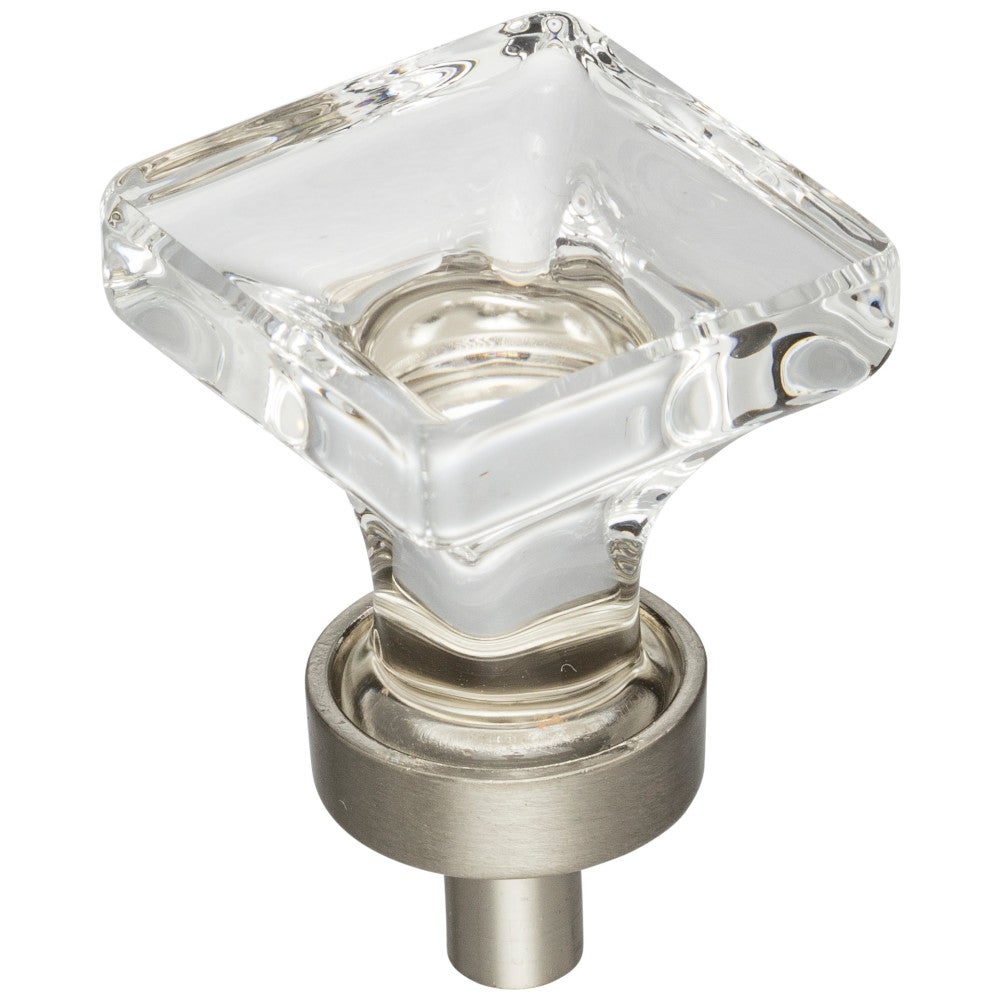 1" Overall Length Satin Nickel Square Glass Harlow Cabinet Knob