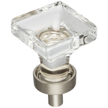 1" Overall Length Satin Nickel Square Glass Harlow Cabinet Knob