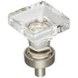 1" Overall Length Satin Nickel Square Glass Harlow Cabinet Knob