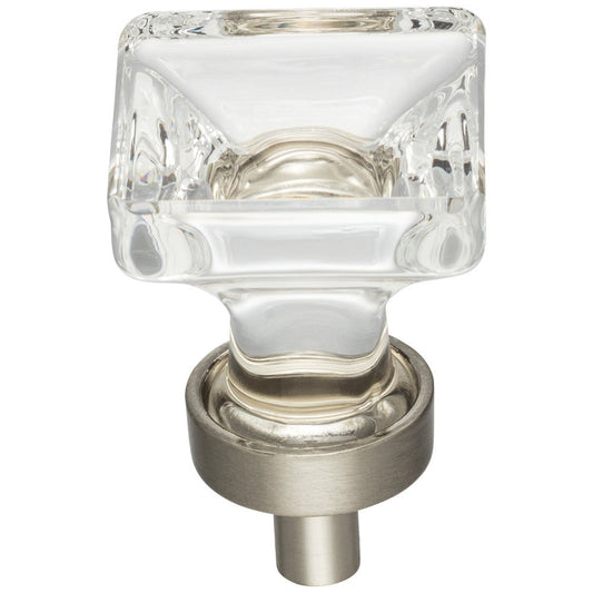 1" Overall Length Satin Nickel Square Glass Harlow Cabinet Knob