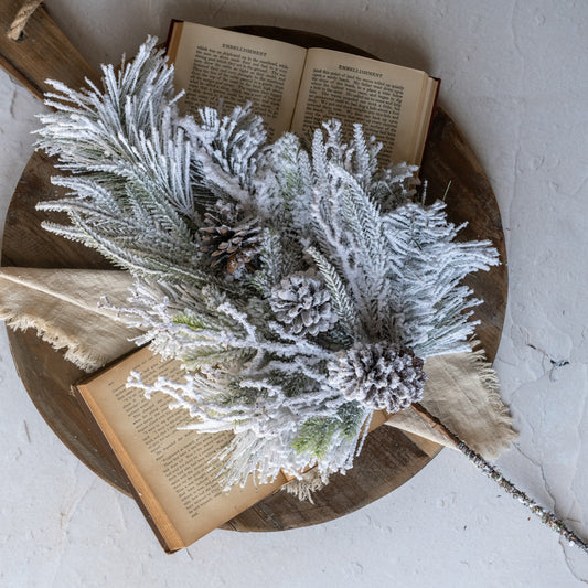 28" HEAVILY FLOCKED PINE SPRAY