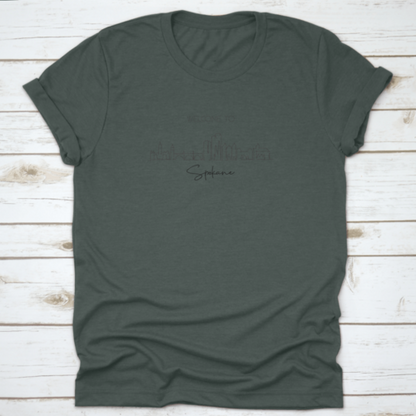Single Continuous Line Drawing of Spokane City Skyline, Washington | Binge T-shirt Shop