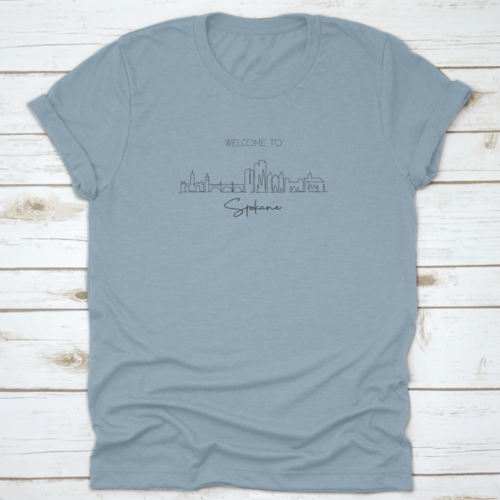 Single Continuous Line Drawing of Spokane City Skyline, Washington | Binge T-shirt Shop