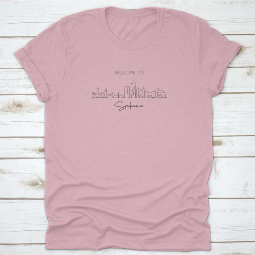 Single Continuous Line Drawing of Spokane City Skyline, Washington | Binge T-shirt Shop
