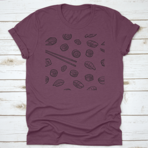 Seamless Pattern Sushi. Chopsticks, Wasabi, Nigiri, Maki, Uramaki | Apparel | Under $100 | Kitchen + Metal