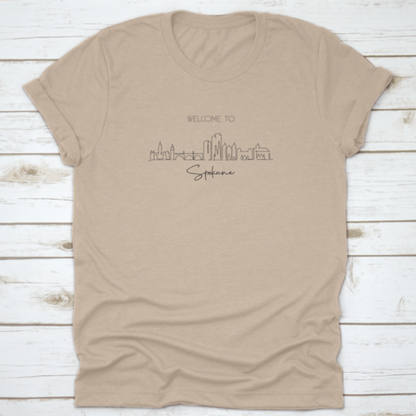 Single Continuous Line Drawing of Spokane City Skyline, Washington | Binge T-shirt Shop