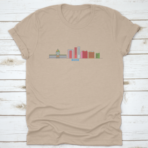 United States, Boise Line Cityscape, Flat Vector. Travel City | Binge T-shirt Shop