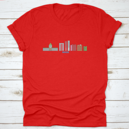 United States, Boise Line Cityscape, Flat Vector. Travel City | Binge T-shirt Shop