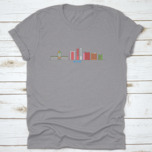 United States, Boise Line Cityscape, Flat Vector. Travel City | Binge T-shirt Shop