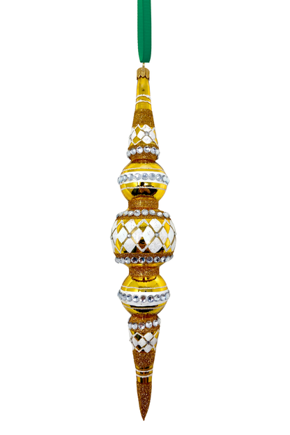 Gold Diamond Icicle Glass Ornament
