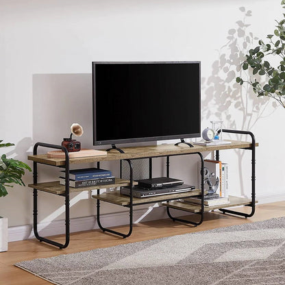 Modern Gray Wood and Metal Entertainment Center TV Stand for TV up to 65-inch