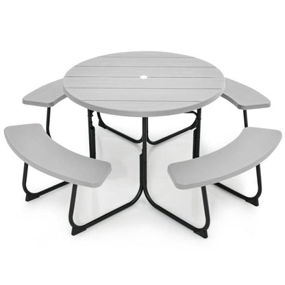 Grey All Weather 8 Seater Picnic Table Umbrella Hole