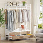 Freestanding White Oak Garment Rack Clothes Hanging Rod with 4 Storage Drawers