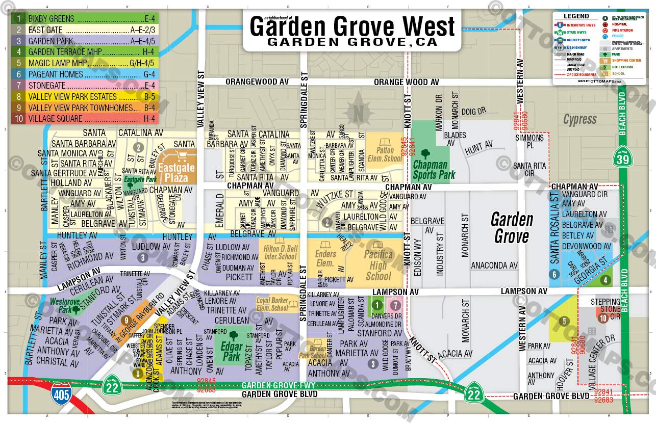 Garden Grove West Map, Orange County, CA - POSTER PRINTS