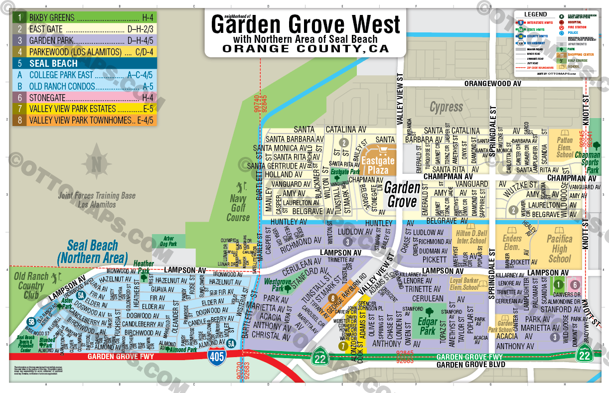 Garden Grove West Map with Northern Seal Beach - POSTER PRINTS