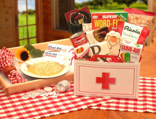 First Aid For The Ailing Get Well Gift Box - get well soon basket -