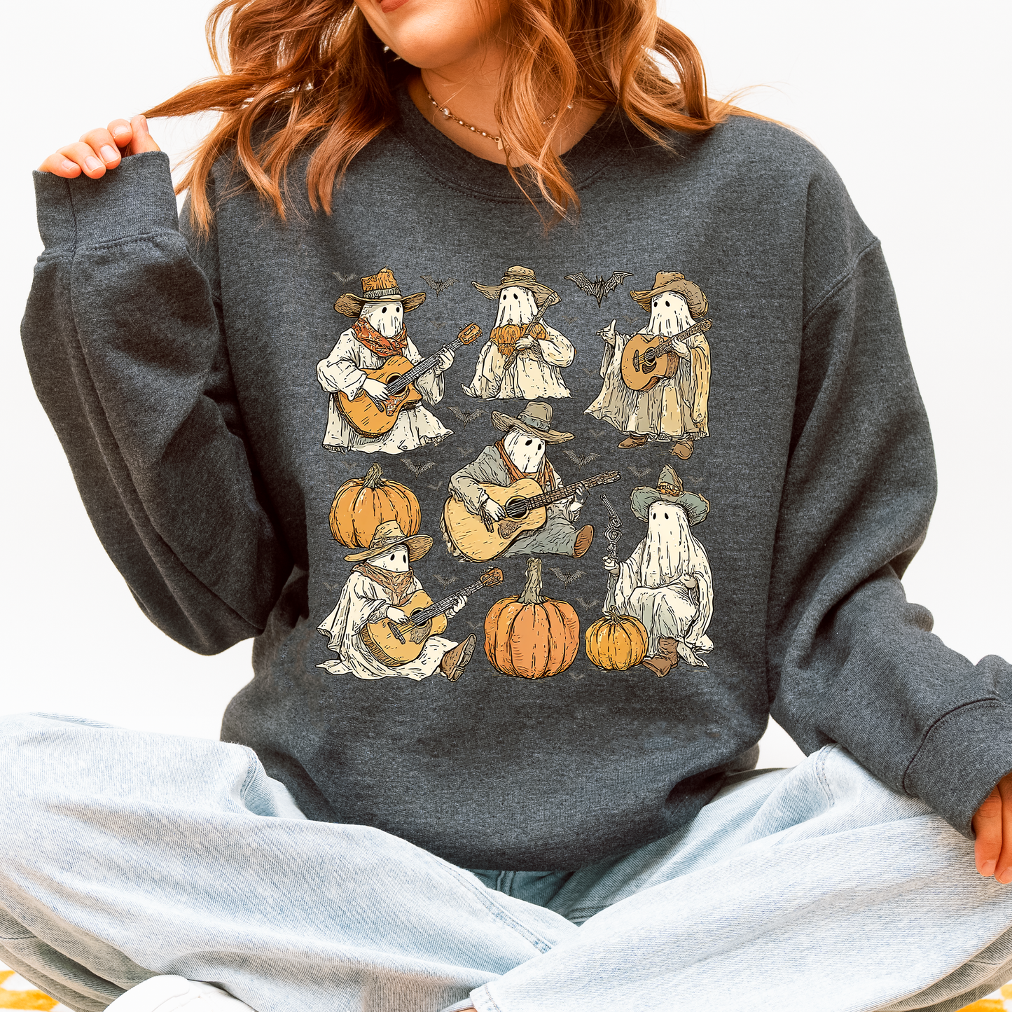 Ghost Cowboys, Halloween, Bats, Spooky Sweatshirt