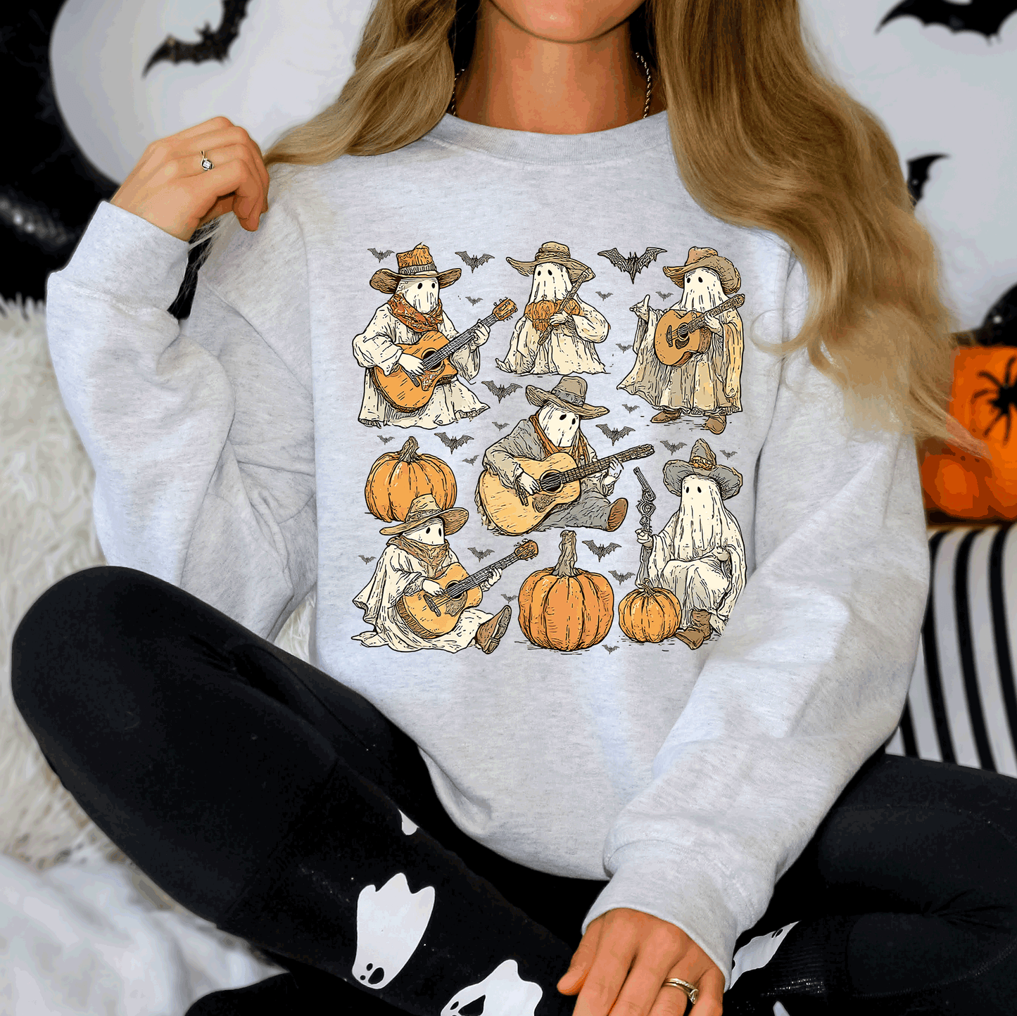 Ghost Cowboys, Halloween, Bats, Spooky Sweatshirt