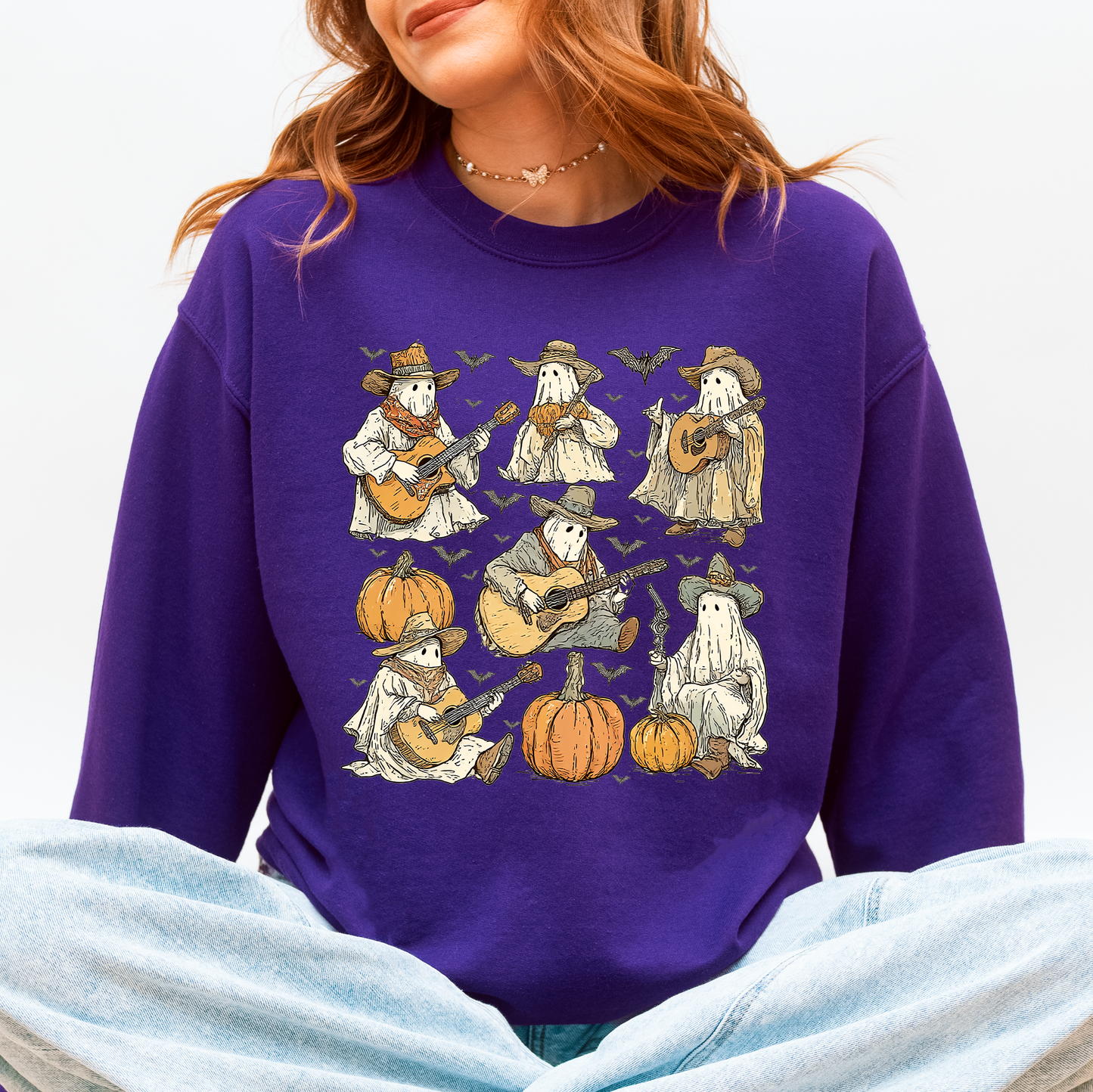 Ghost Cowboys, Halloween, Bats, Spooky Sweatshirt